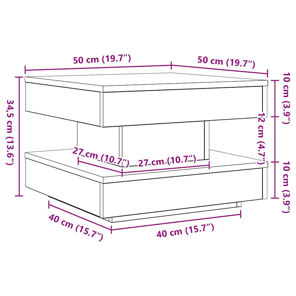 Couchtisch 360-Grad Drehbar Weiß 50x50x34,5 cm