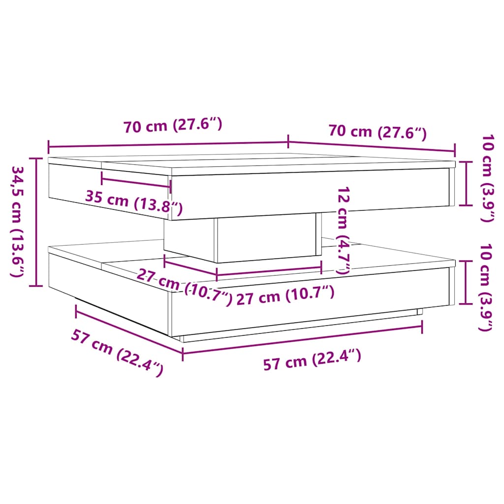 Couchtisch 360-Grad Drehbar Weiß 70x70x34,5 cm