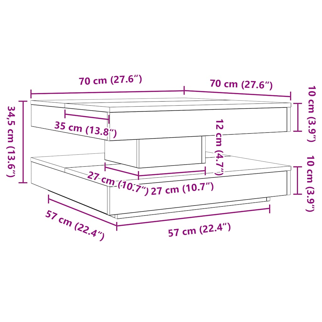 Couchtisch 360-Grad Drehbar Sonoma-Eiche 70x70x34,5 cm