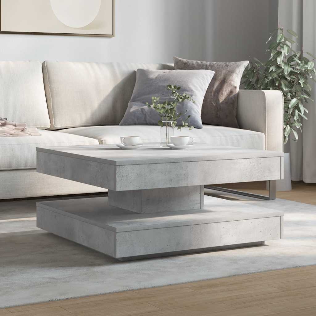 Couchtisch 360-Grad Drehbar Betongrau 70x70x34,5 cm