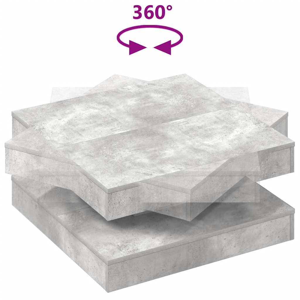 Couchtisch 360-Grad Drehbar Betongrau 70x70x34,5 cm