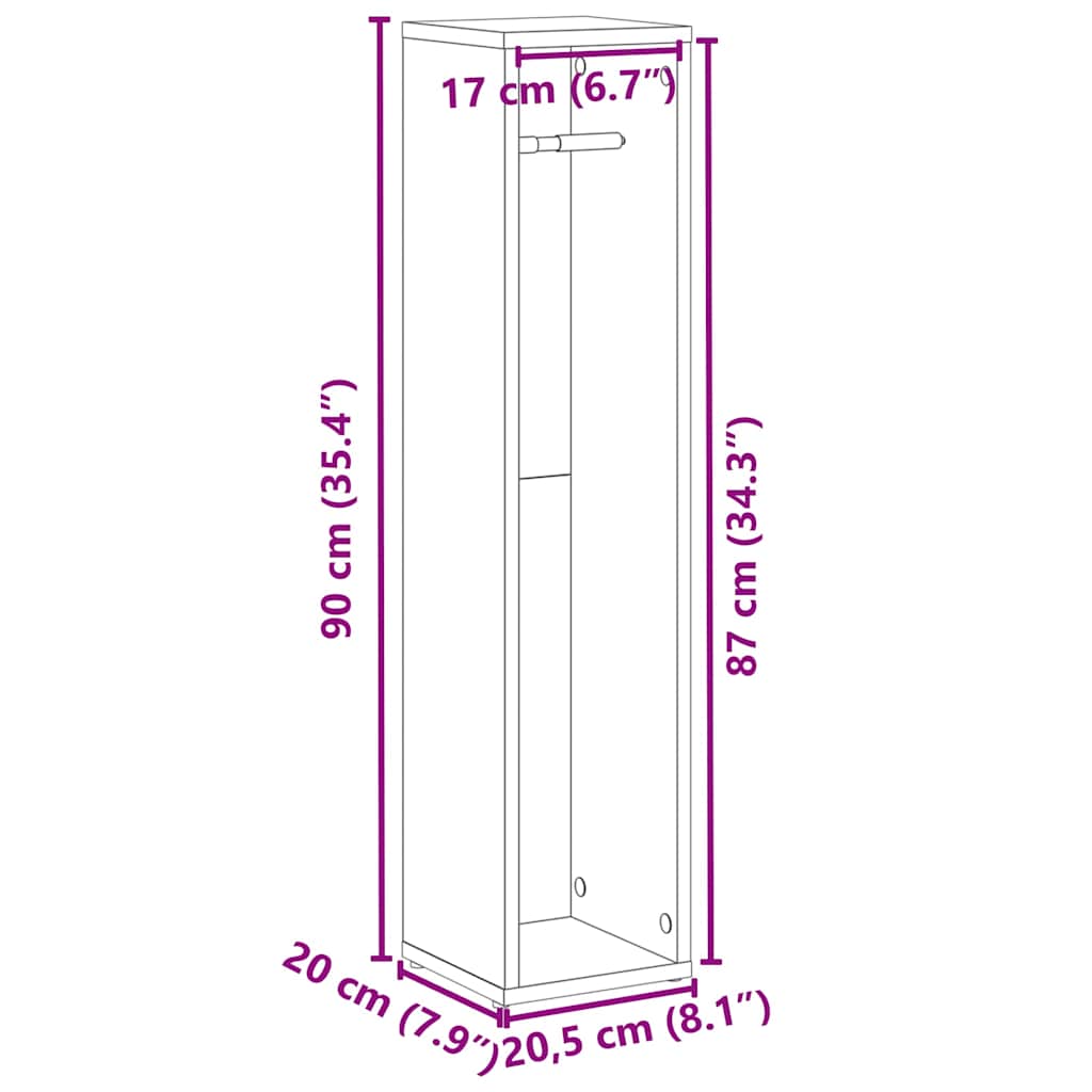 Badezimmerschrank mit Rollenhalter Grau Sonoma 20,5x20x90 cm