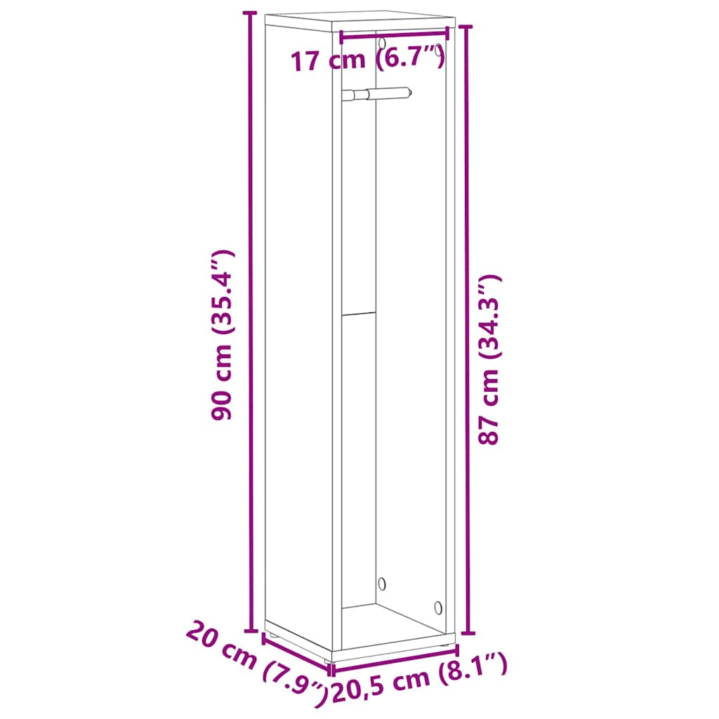 Badezimmerschrank mit Rollenhalter Braune Eiche 20,5x20x90 cm