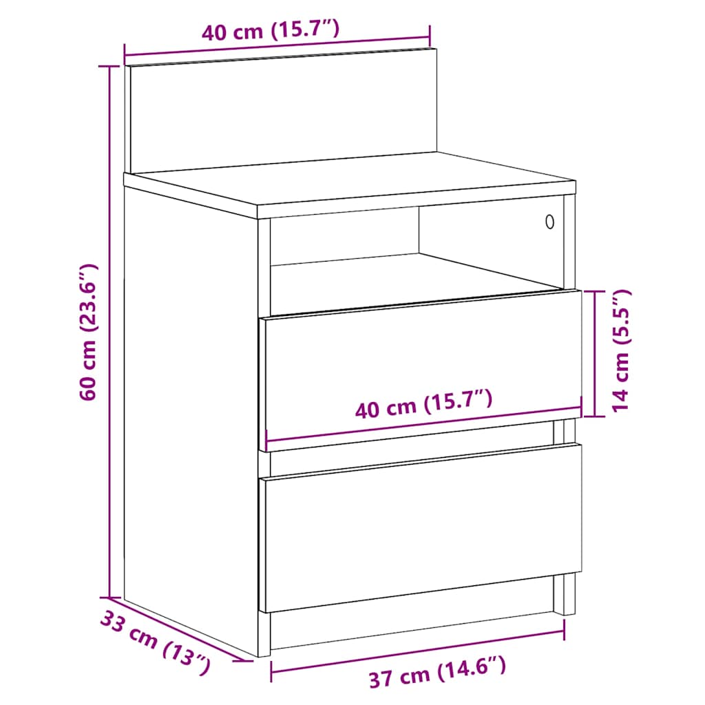 Nachttisch mit 2 Schubladen Betongrau 40x33x60 cm