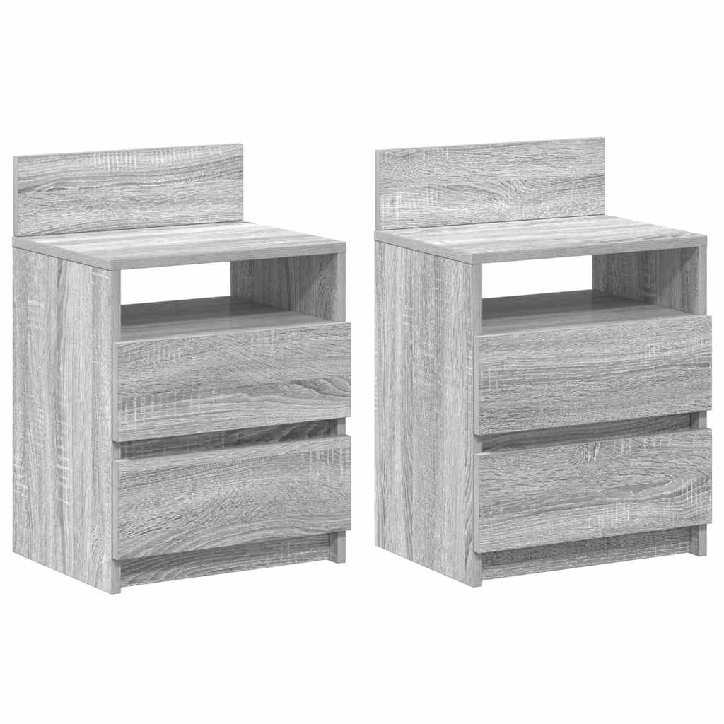 Nachttische 2 Stk. mit 2 Schubladen Grau Sonoma 40x33x60 cm