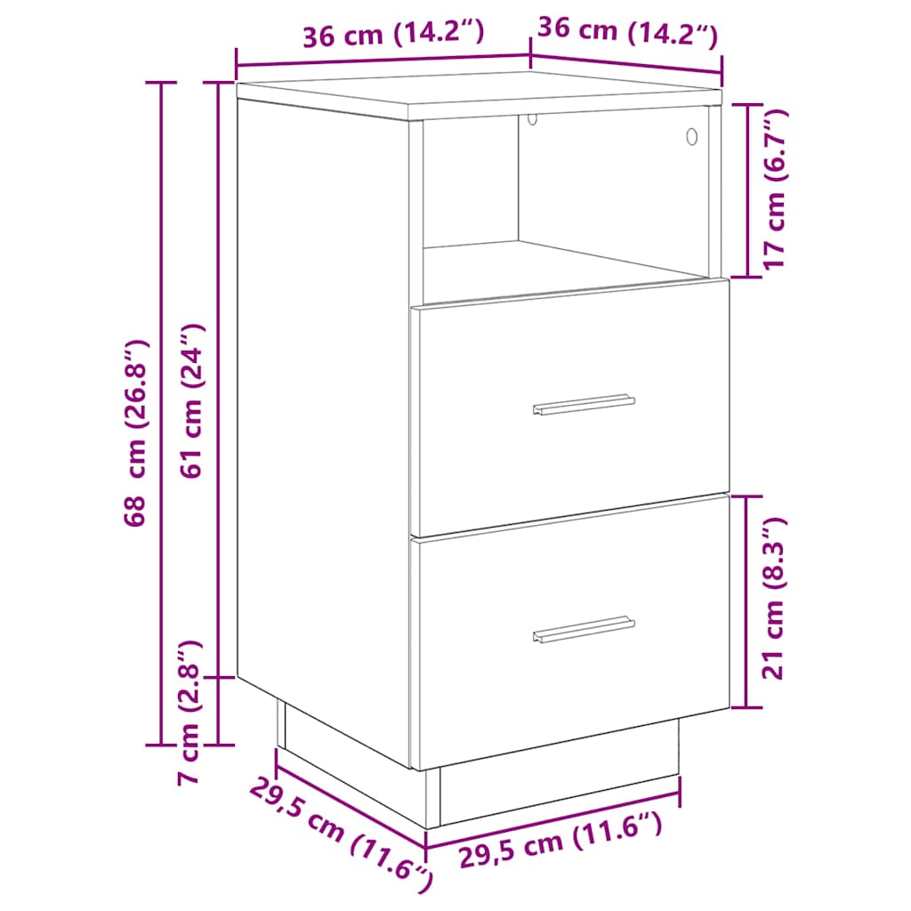 Nachttisch mit 2 Schubladen Grau Sonoma 36x36x68 cm