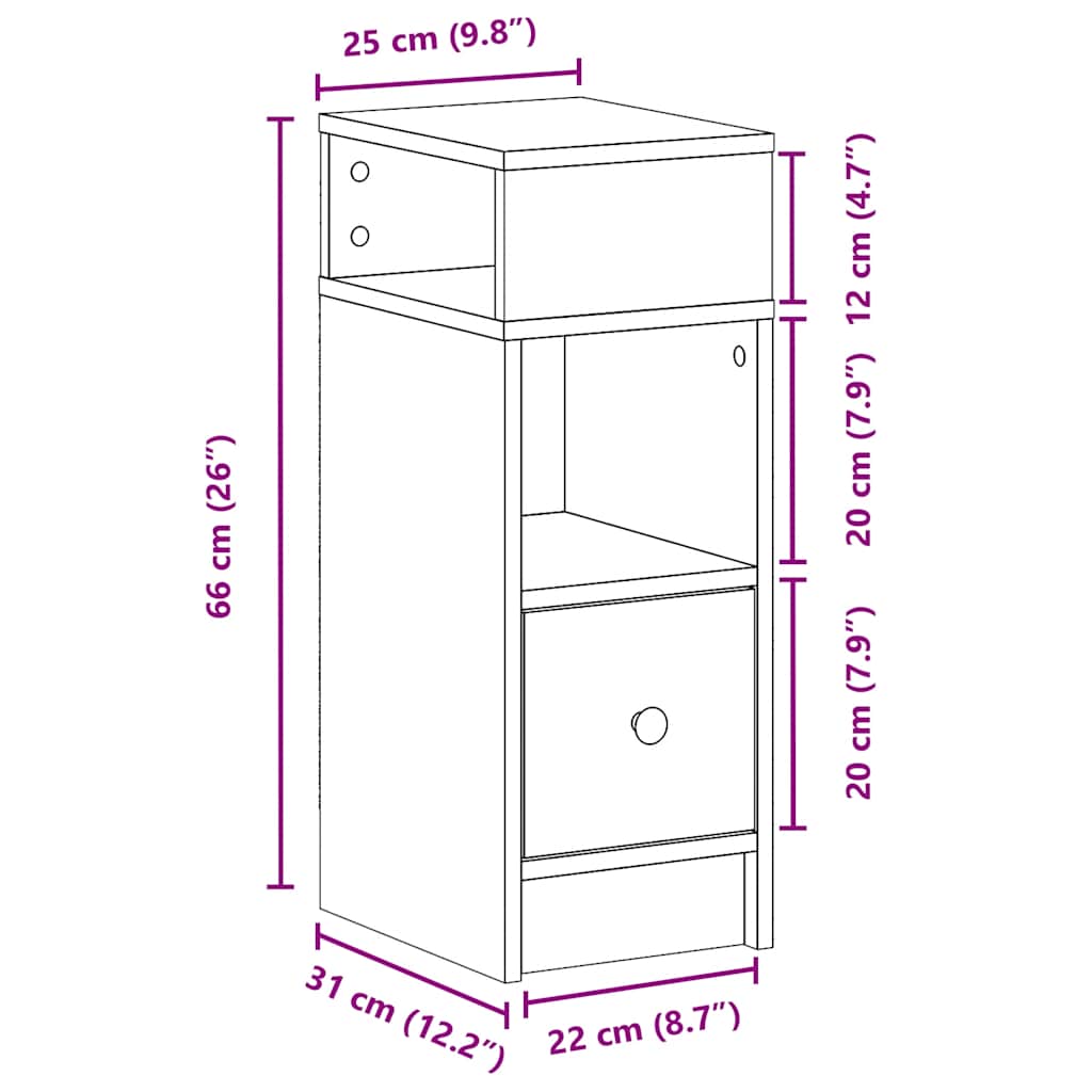 Nachttisch mit Schublade Grau Sonoma 25x31x66 cm