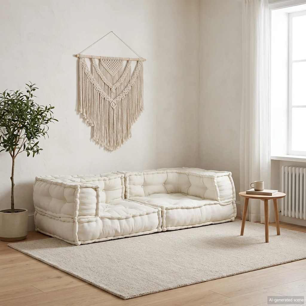2-Sitzer-Modulsofa Creme 140x70x36 cm Stoff