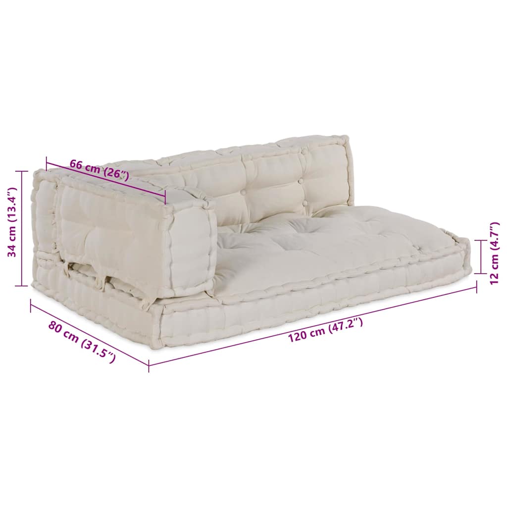 Pallet Sofa Kissen 3 pcs Creme 120 x 80 x 34 cm Stoff