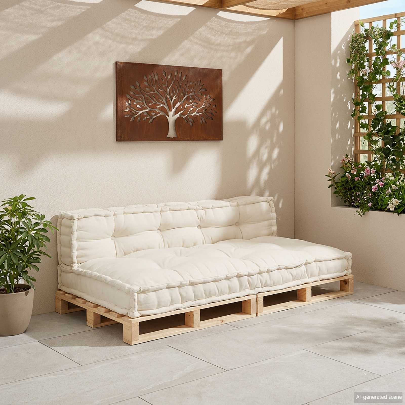 Pallet Sofa Kissen 2 pcs Creme 120 x 80 x 38 cm Stoff