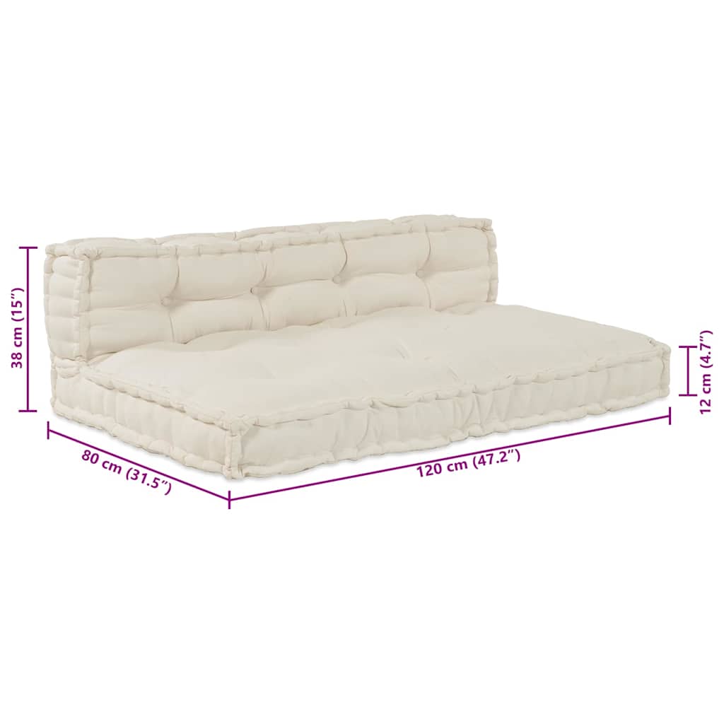 Pallet Sofa Kissen 2 pcs Creme 120 x 80 x 38 cm Stoff