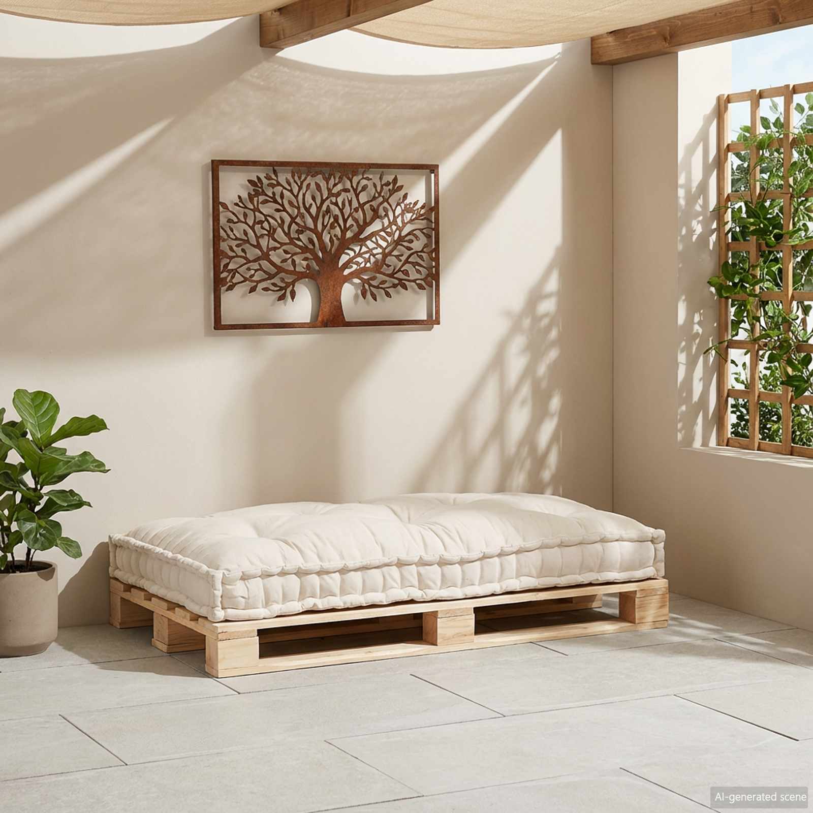 Pallet Sofa Kissen Creme 120 x 80 x 12 cm Stoff