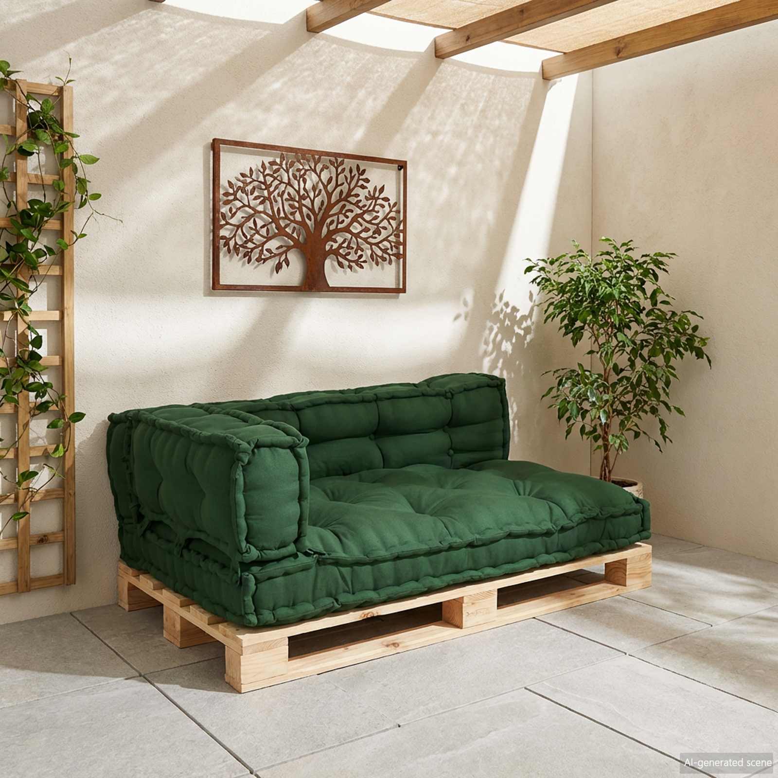 Pallet Sofa Kissen 3 pcs Grün 120 x 80 x 38 cm Stoff