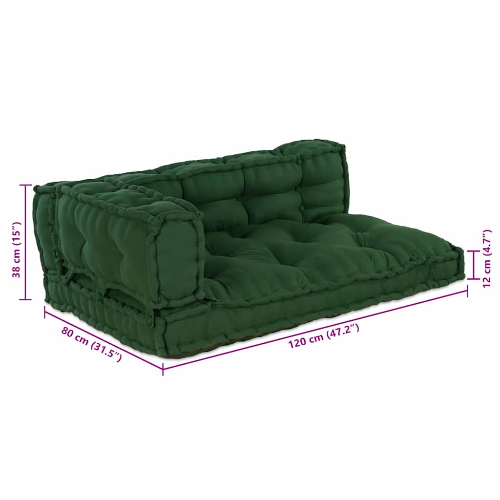 Pallet Sofa Kissen 3 pcs Grün 120 x 80 x 38 cm Stoff