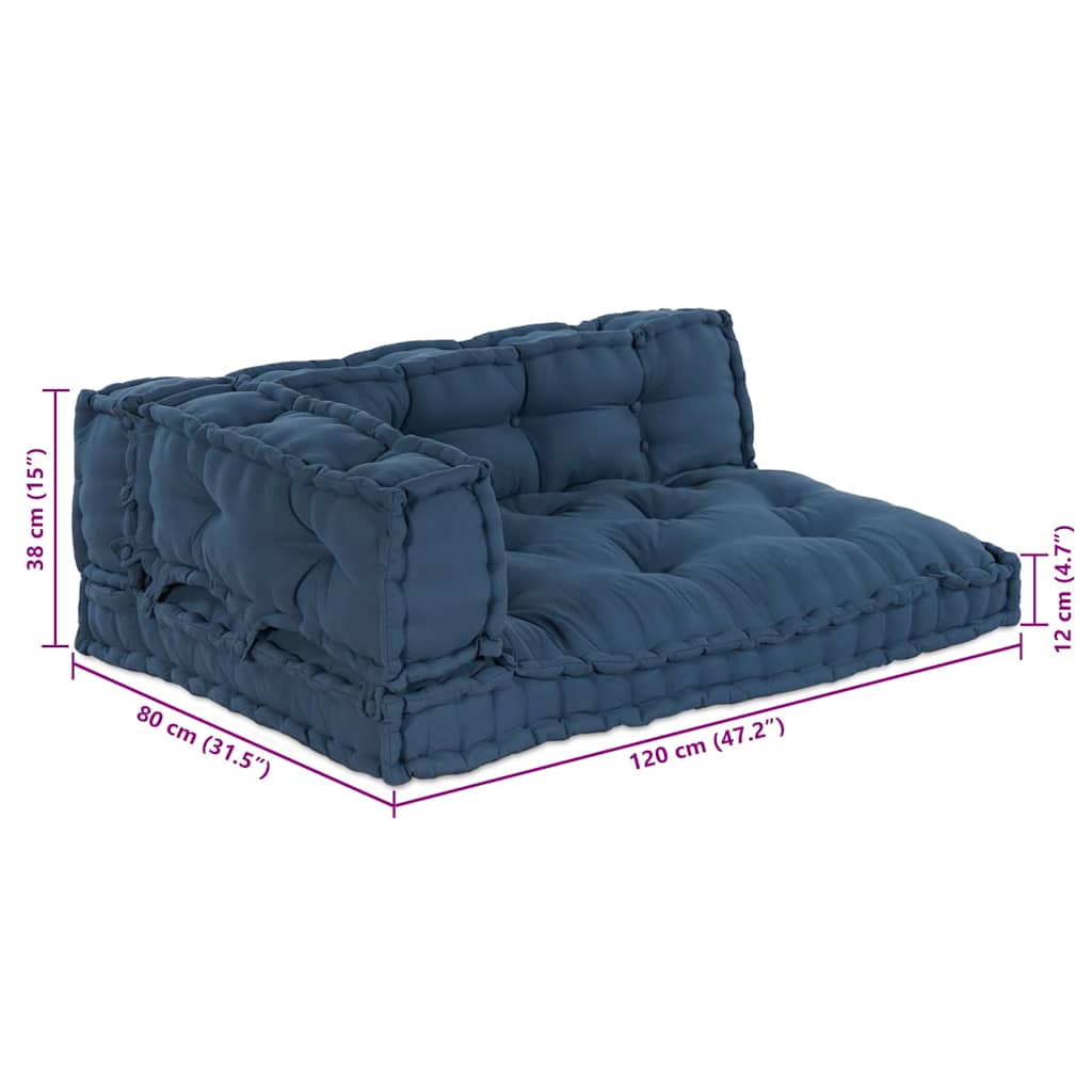 Pallet Sofa Kissen 3 pcs Indigo 120 x 80 x 38 cm Stoff