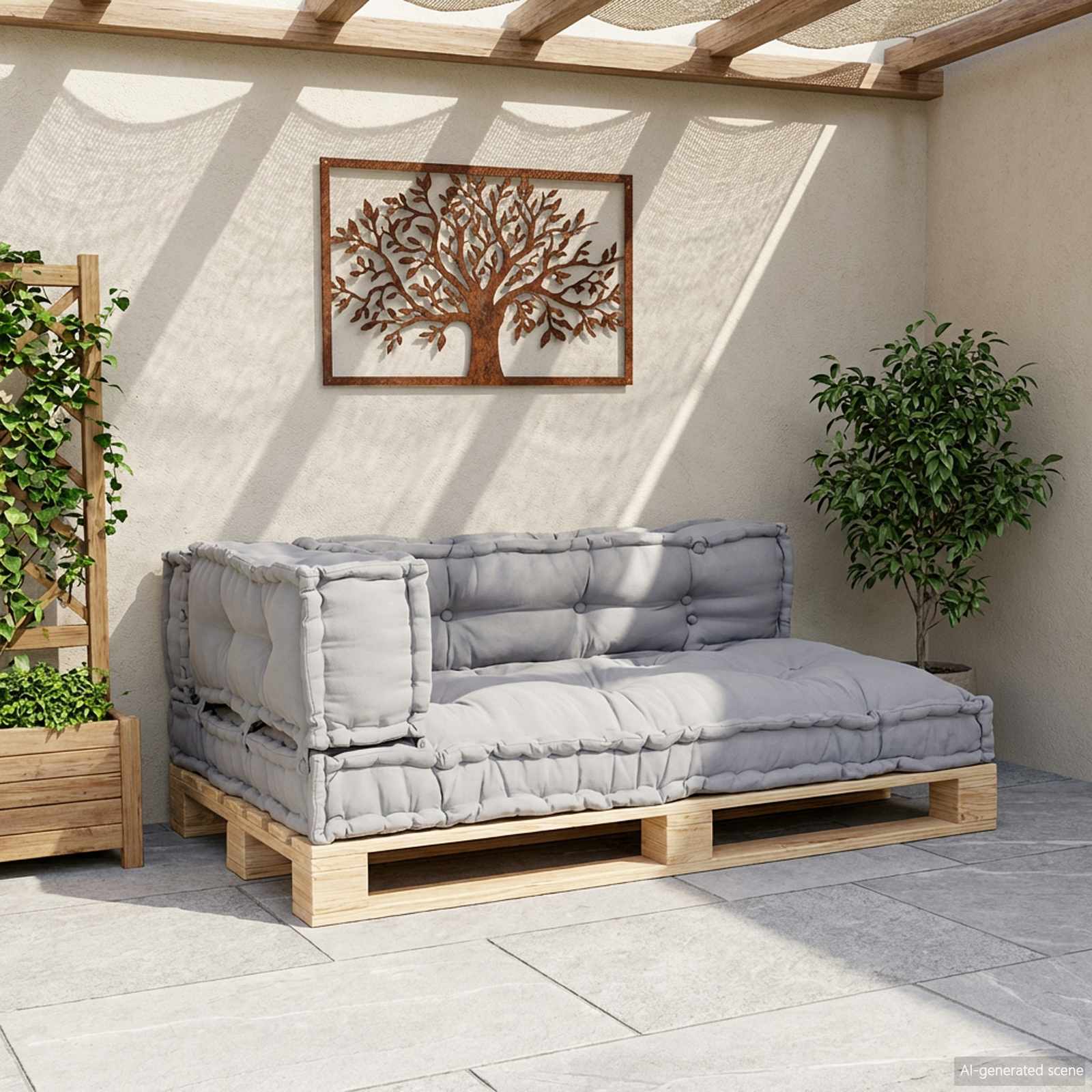 Pallet Sofa Kissen 3 pcs Grau 120 x 80 x 38 cm Stoff