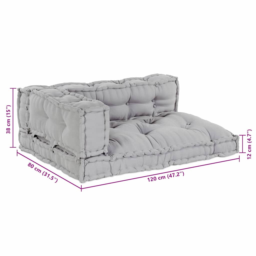 Pallet Sofa Kissen 3 pcs Grau 120 x 80 x 38 cm Stoff