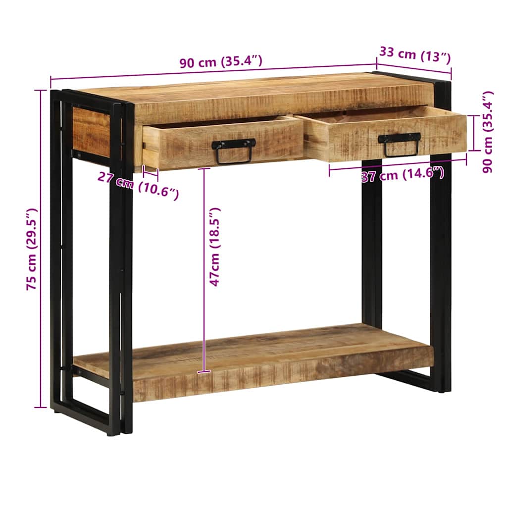 Konsolentisch mit Regal Braun 90 x 33 x 75 cm Massivholz Mango