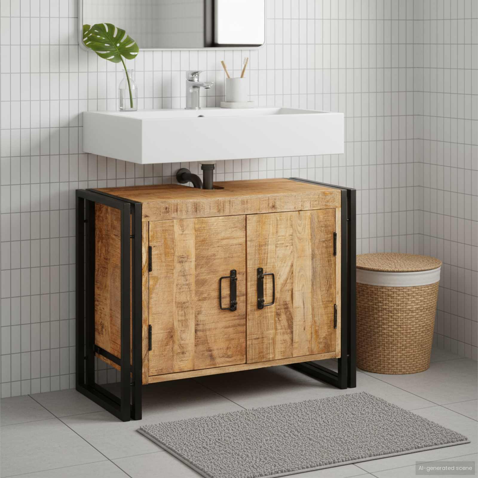 Waschbeckenunterschrank Braun 71 x 33 x 58 cm Massivholz Mango