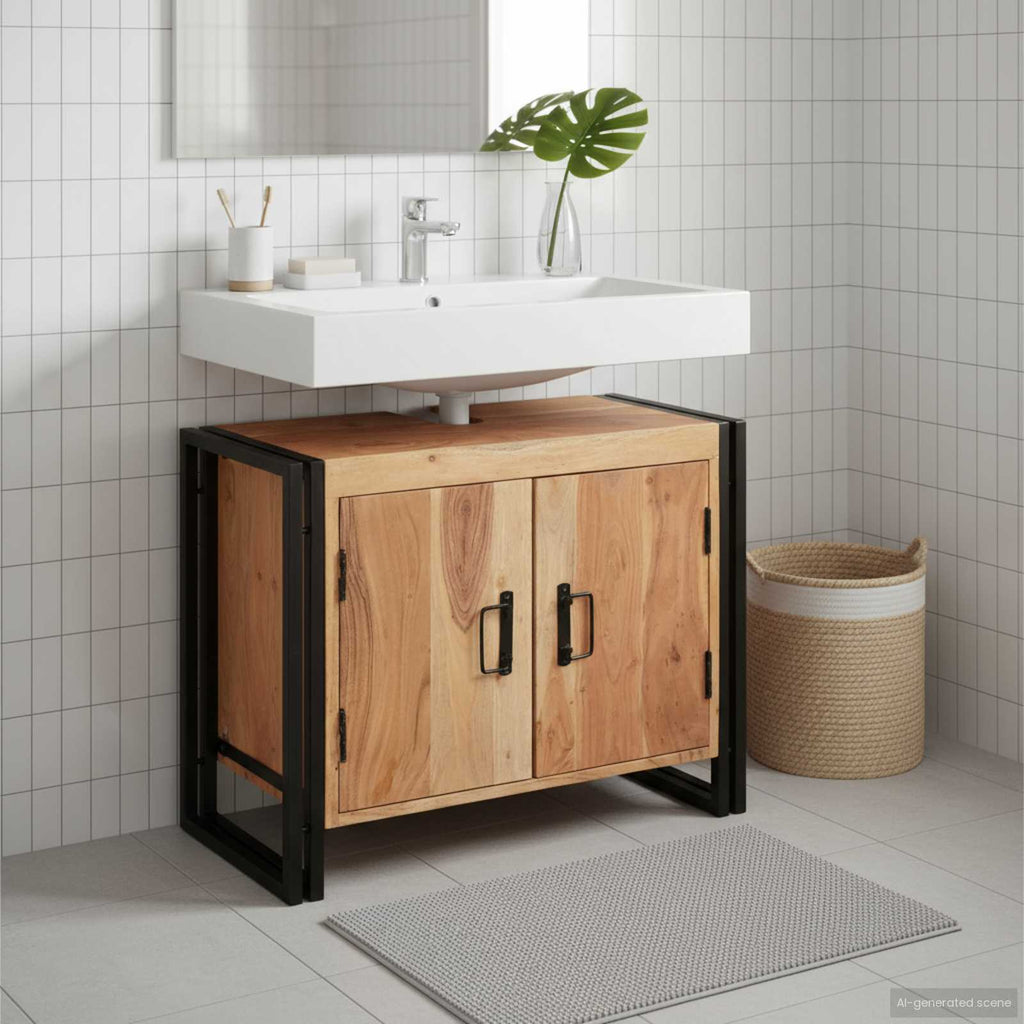 Waschbeckenunterschrank Braun 71 x 33 x 58 cm Massivholz Akazie