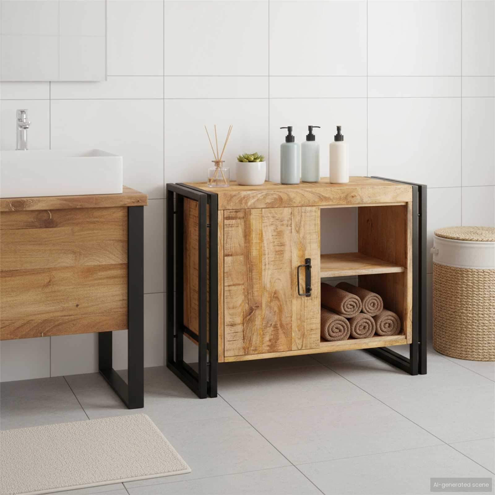 Waschbeckenunterschrank Braun 71 x 33 x 58 cm Massivholz Mango