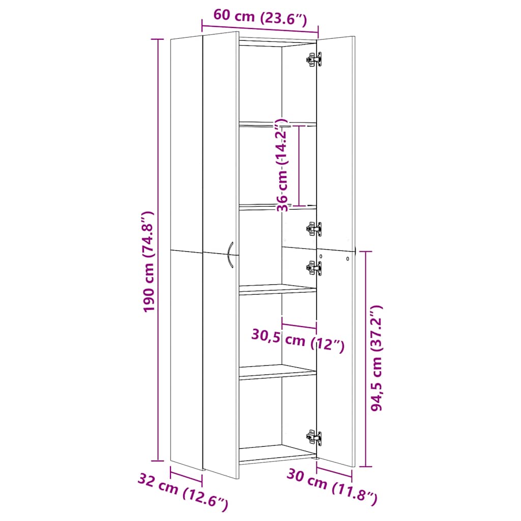 Highboard Artisan-Eiche 60x32x190 cm Holzwerkstoff