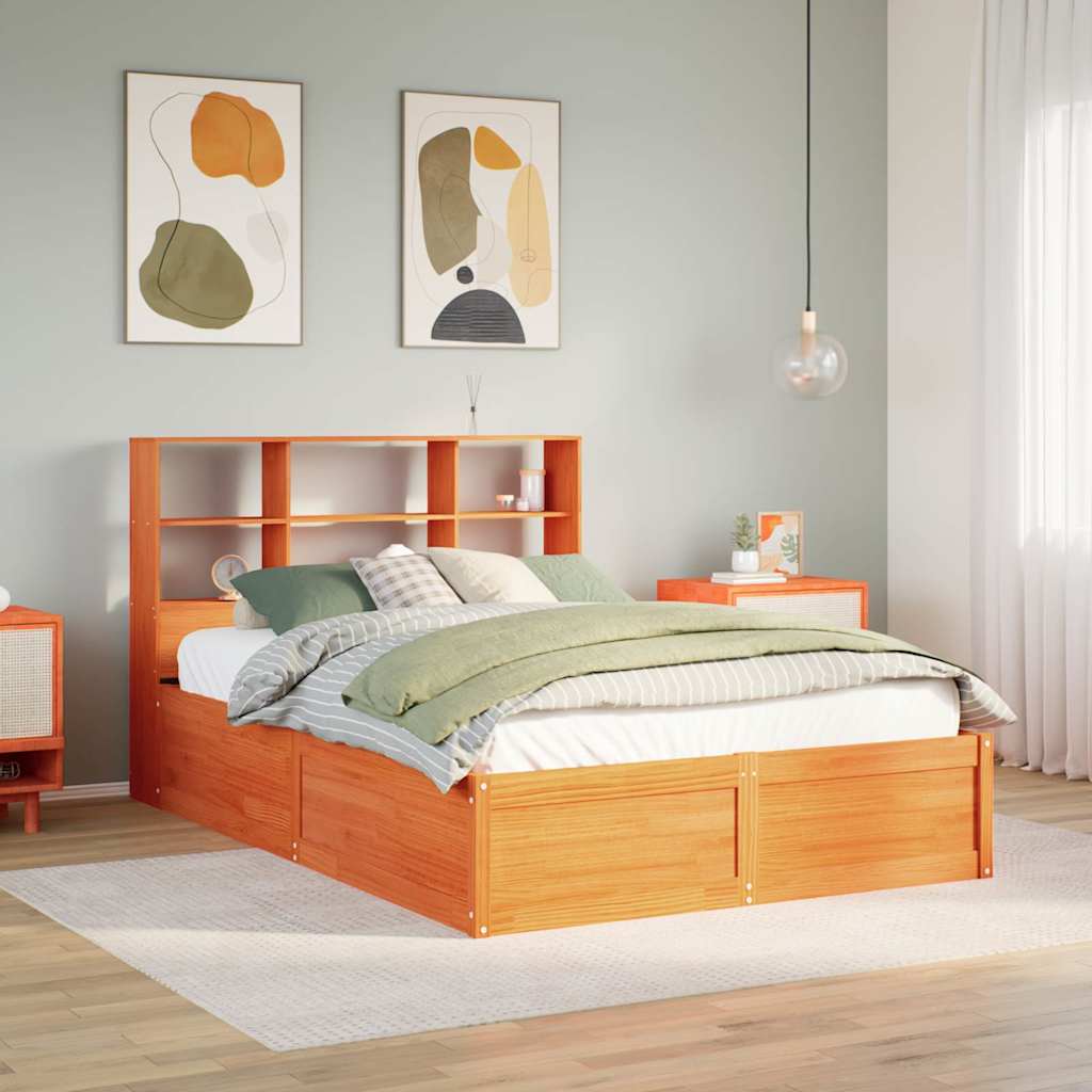 Massivholzbett ohne Matratze Wachsbraun 135x190 cm Kiefernholz