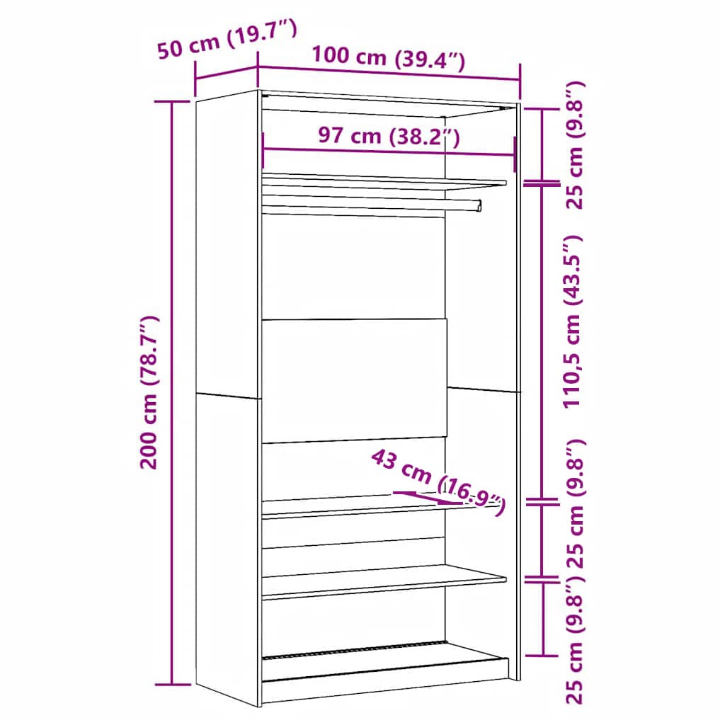 Kleiderschrank Altholz-Optik 100x50x200 cm Holzwerkstoff