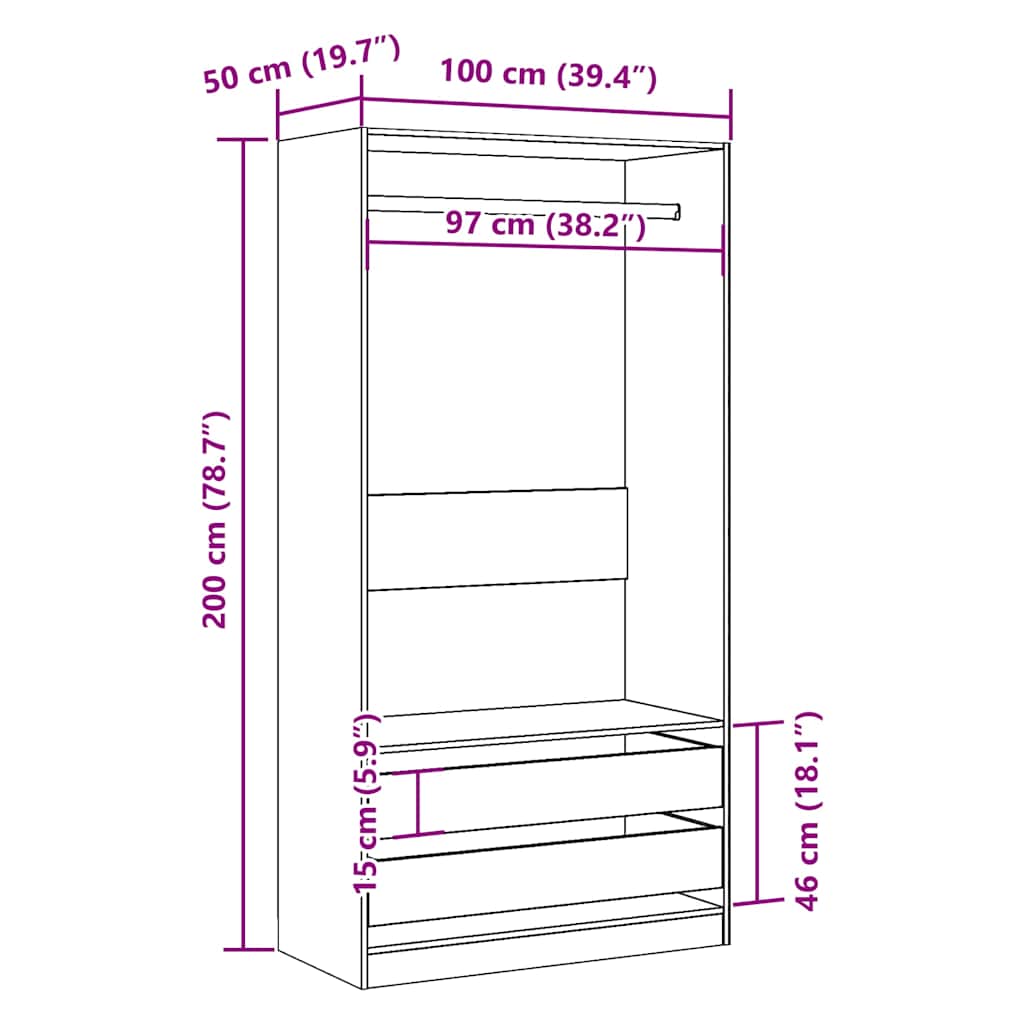 Kleiderschrank Artisan-Eiche 100x50x200 cm Holzwerkstoff