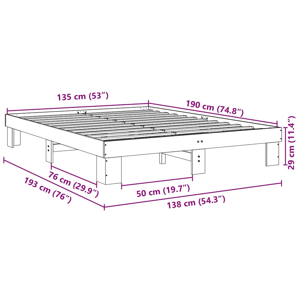 Bettgestell ohne Matratze 135x190 cm Massivholz Eiche