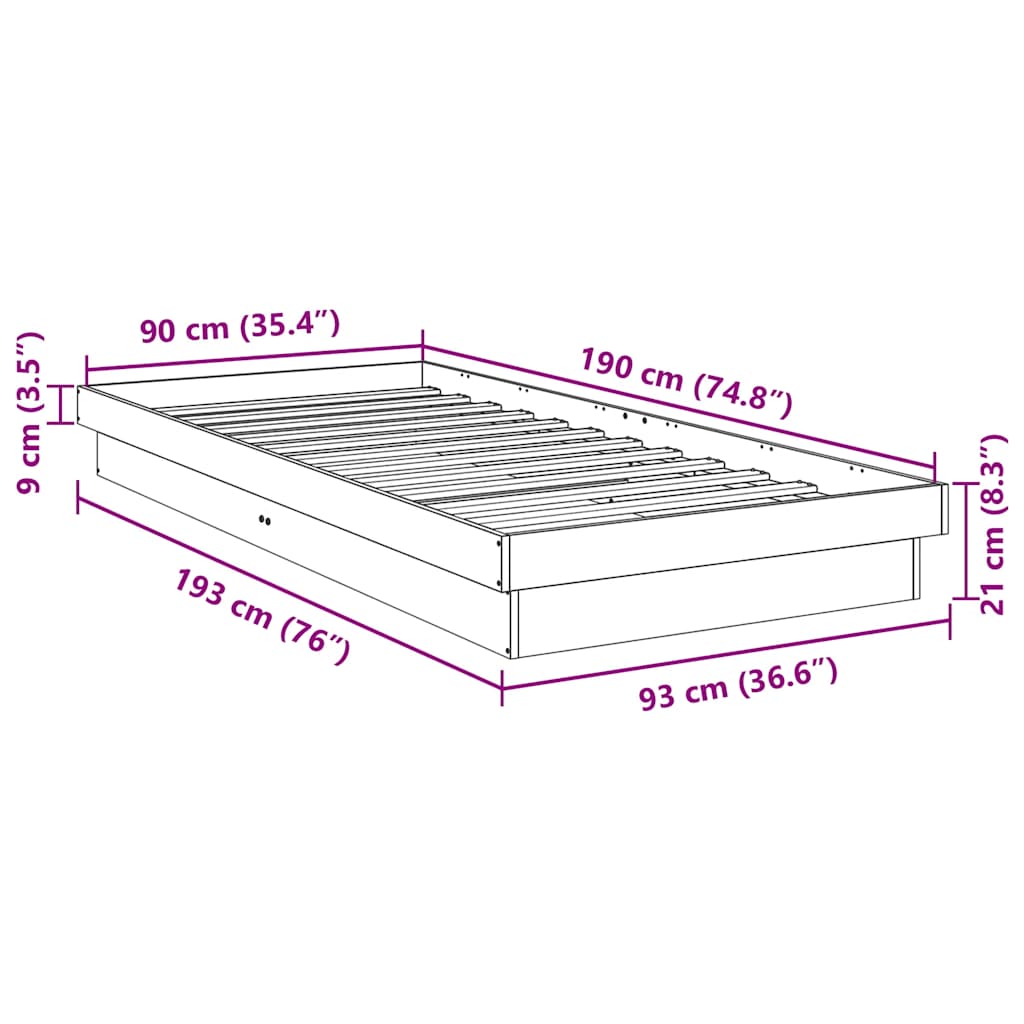 Bettgestell ohne Matratze 90x190 cm Massivholz Eiche