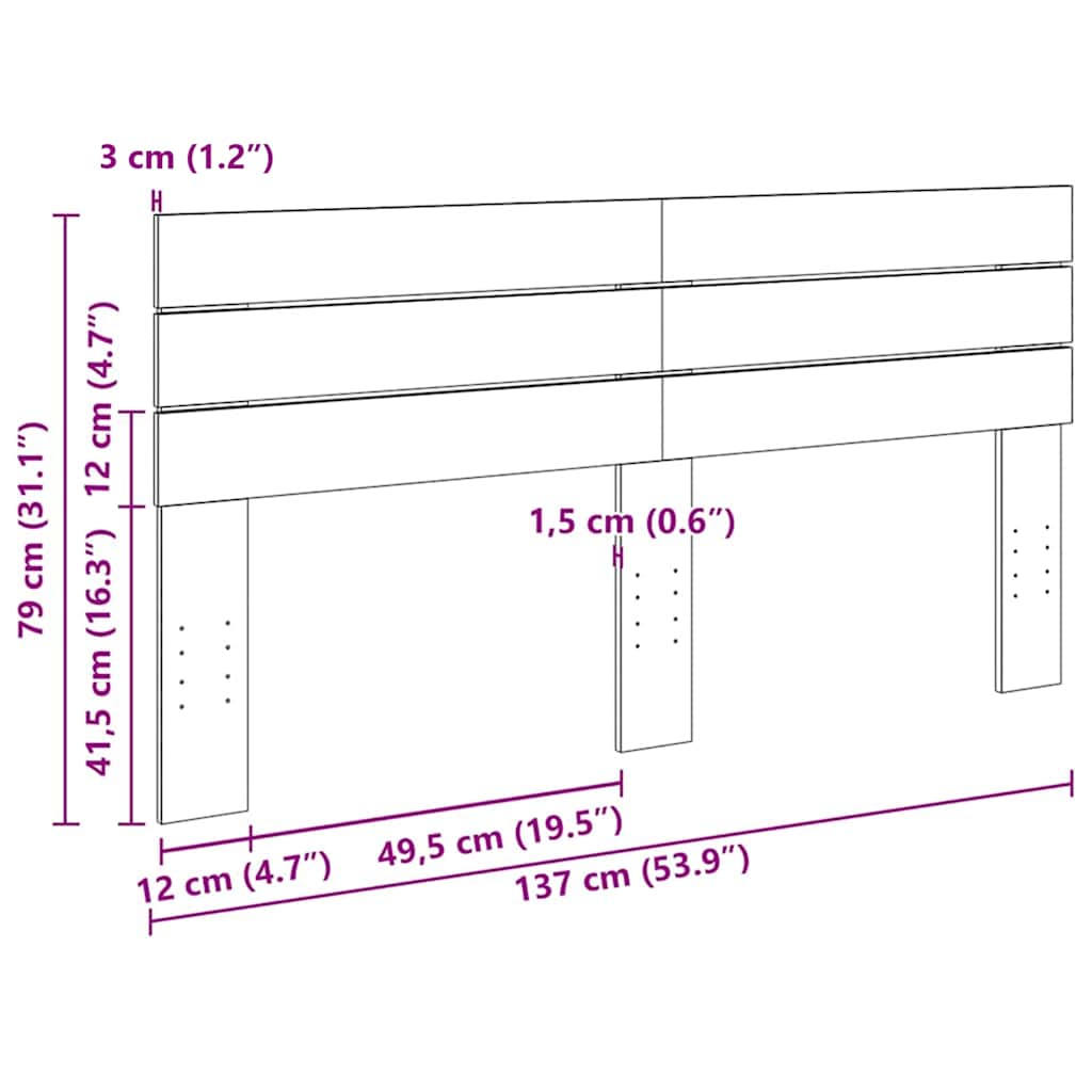 Kopfteil 135 cm Massivholz Eiche