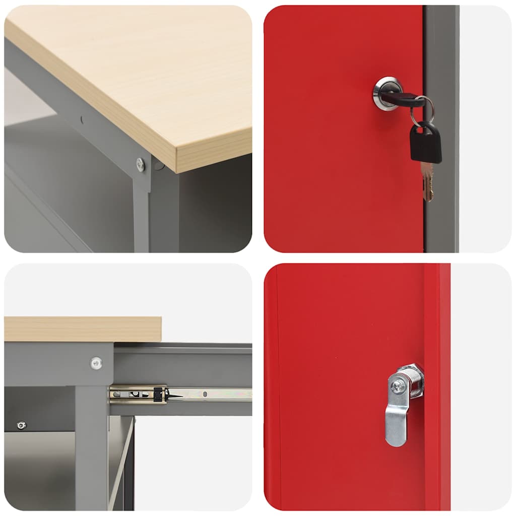 Werkbank mit Schubladen mit Regal Rot und Grau 100 x 55 x 85 cm
