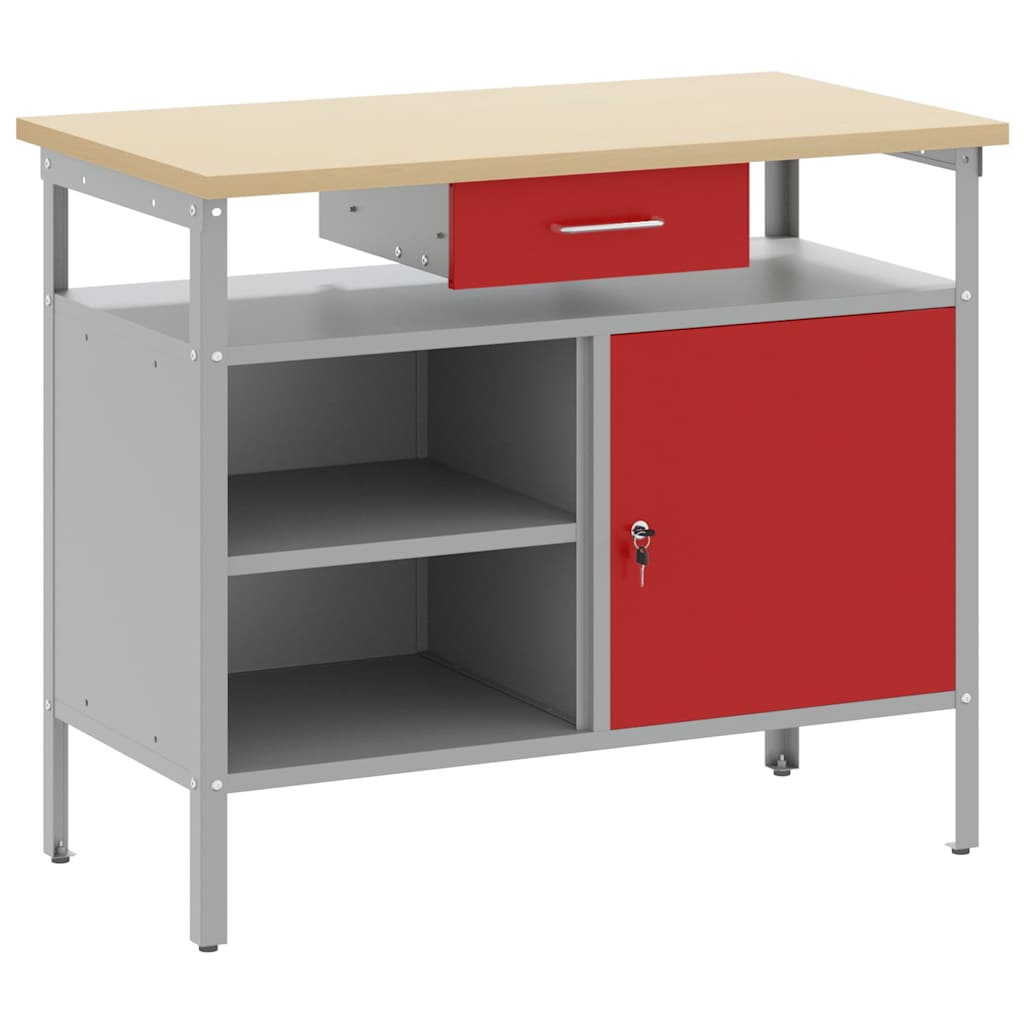 Werkbank mit Schubladen mit Regal Rot und Grau 100 x 55 x 85 cm