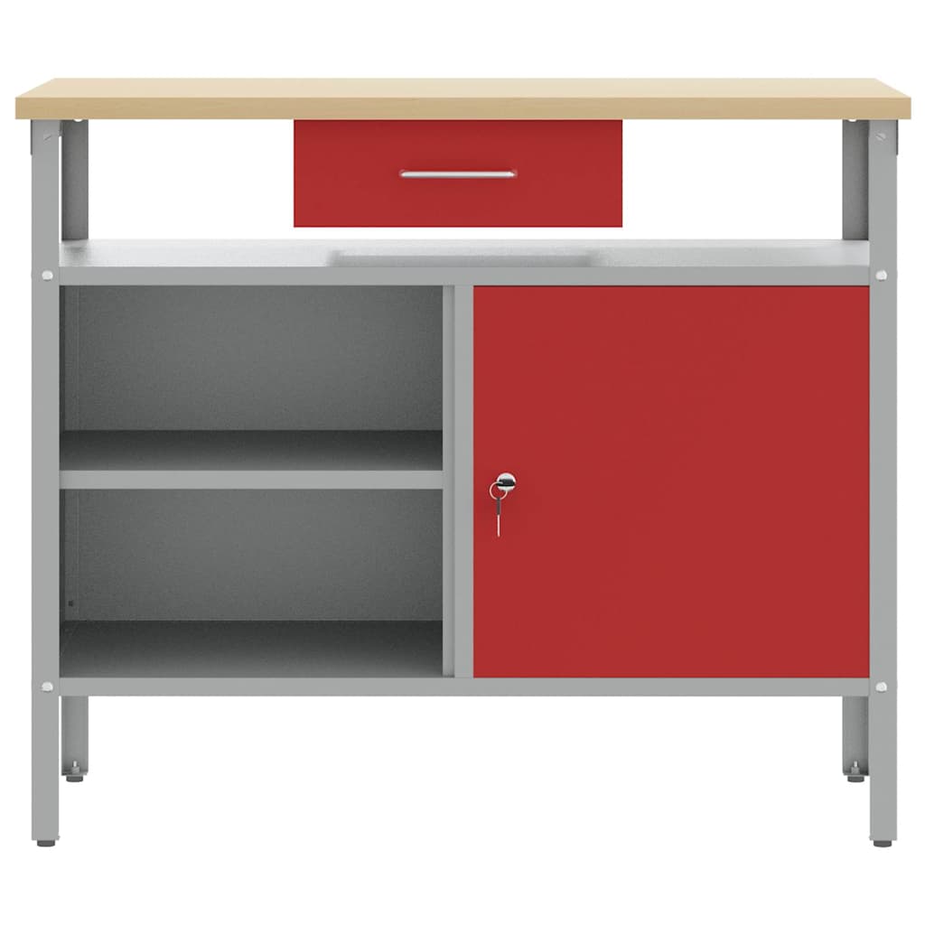 Werkbank mit Schubladen mit Regal Rot und Grau 100 x 55 x 85 cm