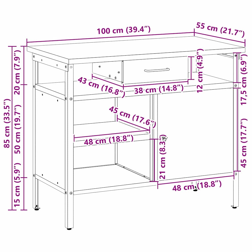 Werkbank mit Schubladen mit Regal Rot und Grau 100 x 55 x 85 cm