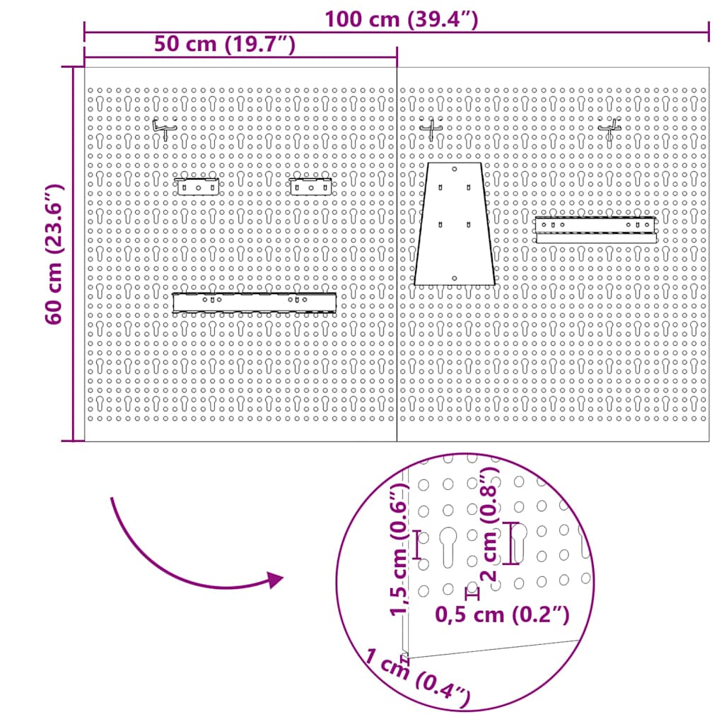 Werkzeugwandpaneel 2 pcs Grau 100 x 1 x 60 cm