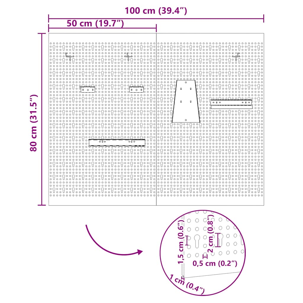 Werkzeugwandpaneel 2 pcs Grau 100 x 1 x 80 cm