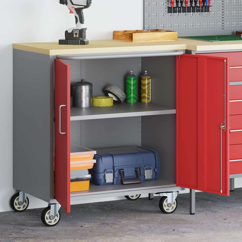 Trolley Rolling Workbench Mit Rad Rot und Grau 75 x 45 x 85 cm