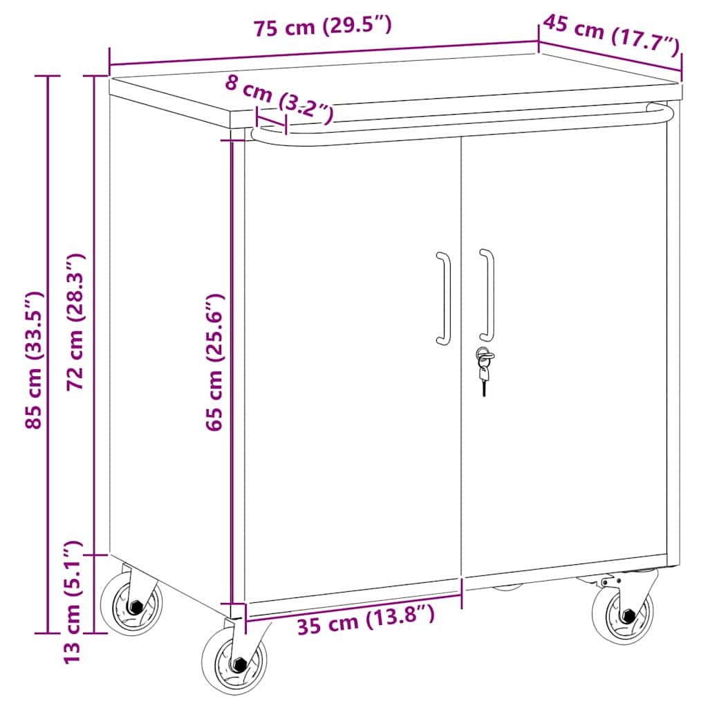 Trolley Rolling Workbench Mit Rad Rot und Grau 75 x 45 x 85 cm