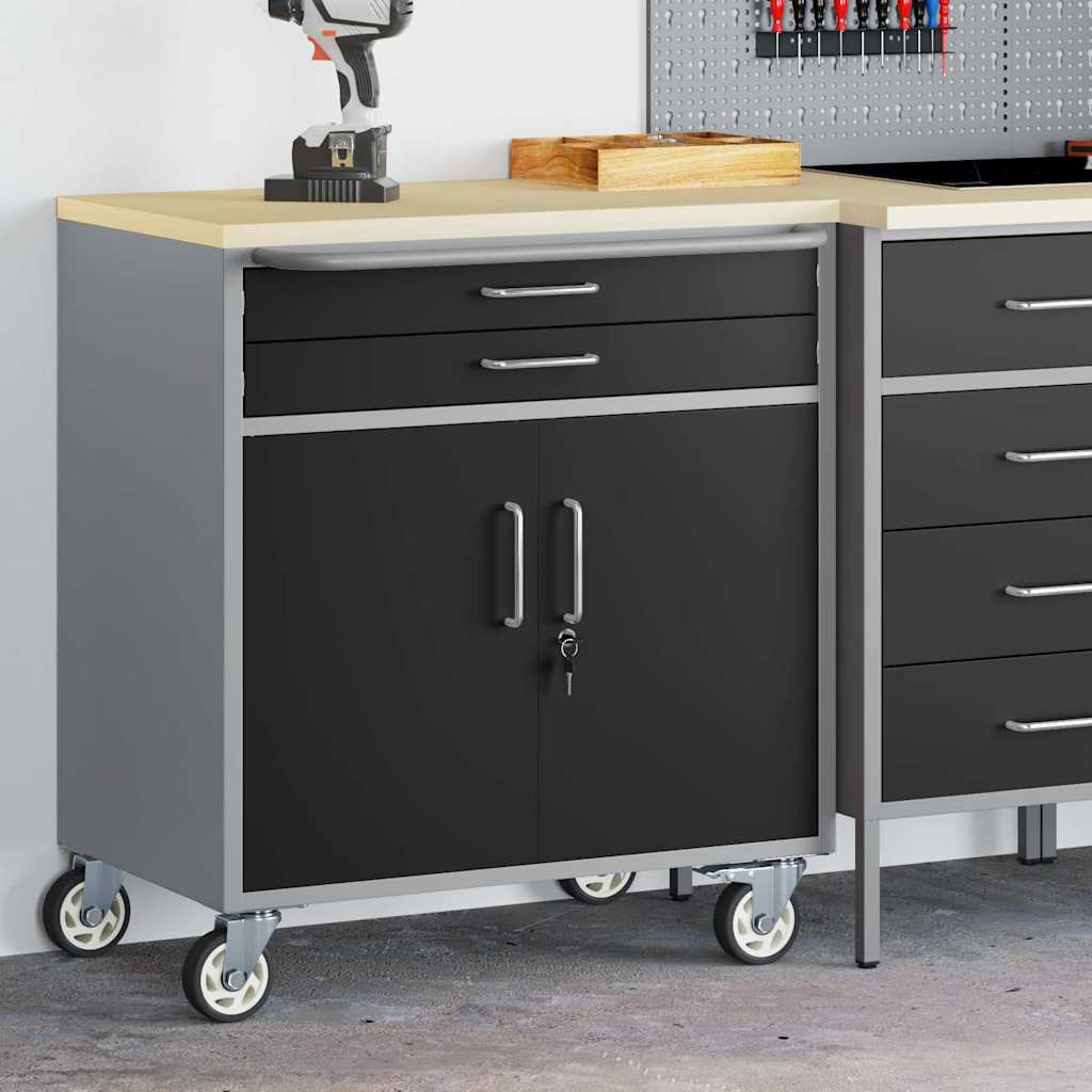 Trolley Rolling Workbench Schwarz und Grau 75 x 45 x 85 cm