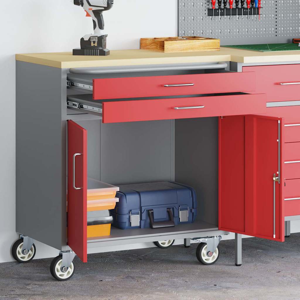 Trolley Rolling Workbench Mit Rad Rot und Grau 75 x 45 x 85 cm