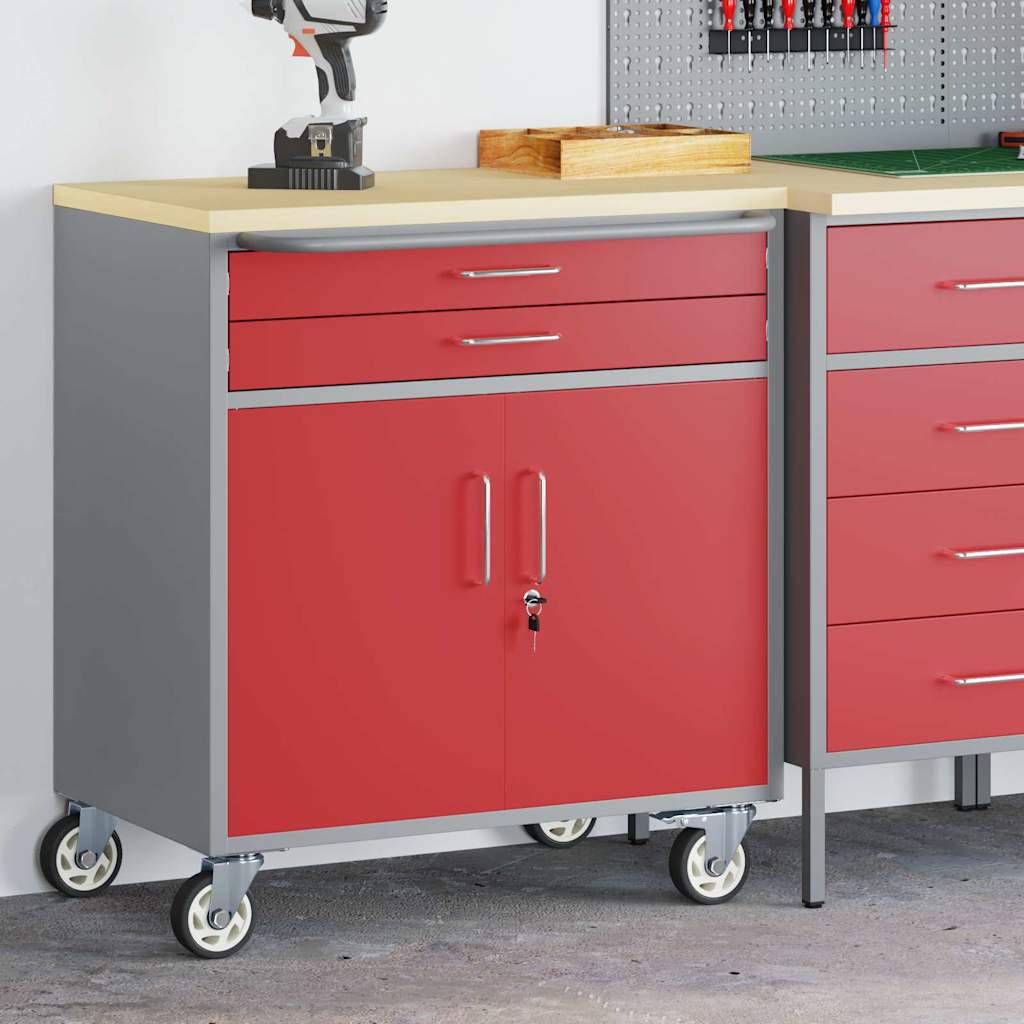 Trolley Rolling Workbench Mit Rad Rot und Grau 75 x 45 x 85 cm