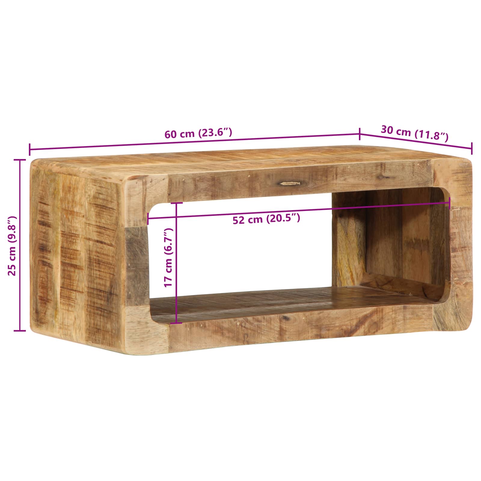 TV-Wandschrank 60x30x25 cm Raues Massives Mangoholz