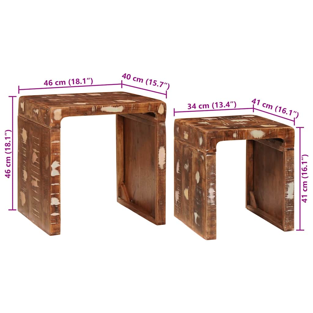 Satztische 2 pcs Braun Massives upgecyceltes Holz