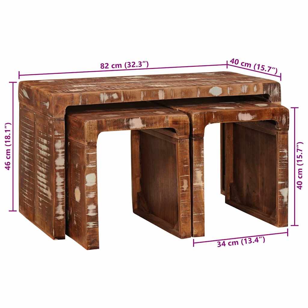 Nestingtisch 3 pcs Braun Massives upgecyceltes Holz