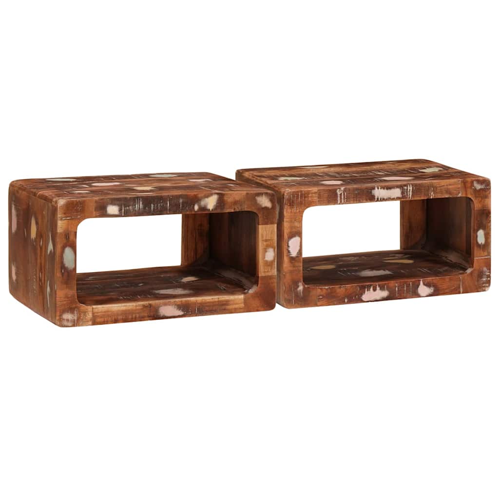 Nachttisch 2 pcs Braun Massives upgecyceltes Holz
