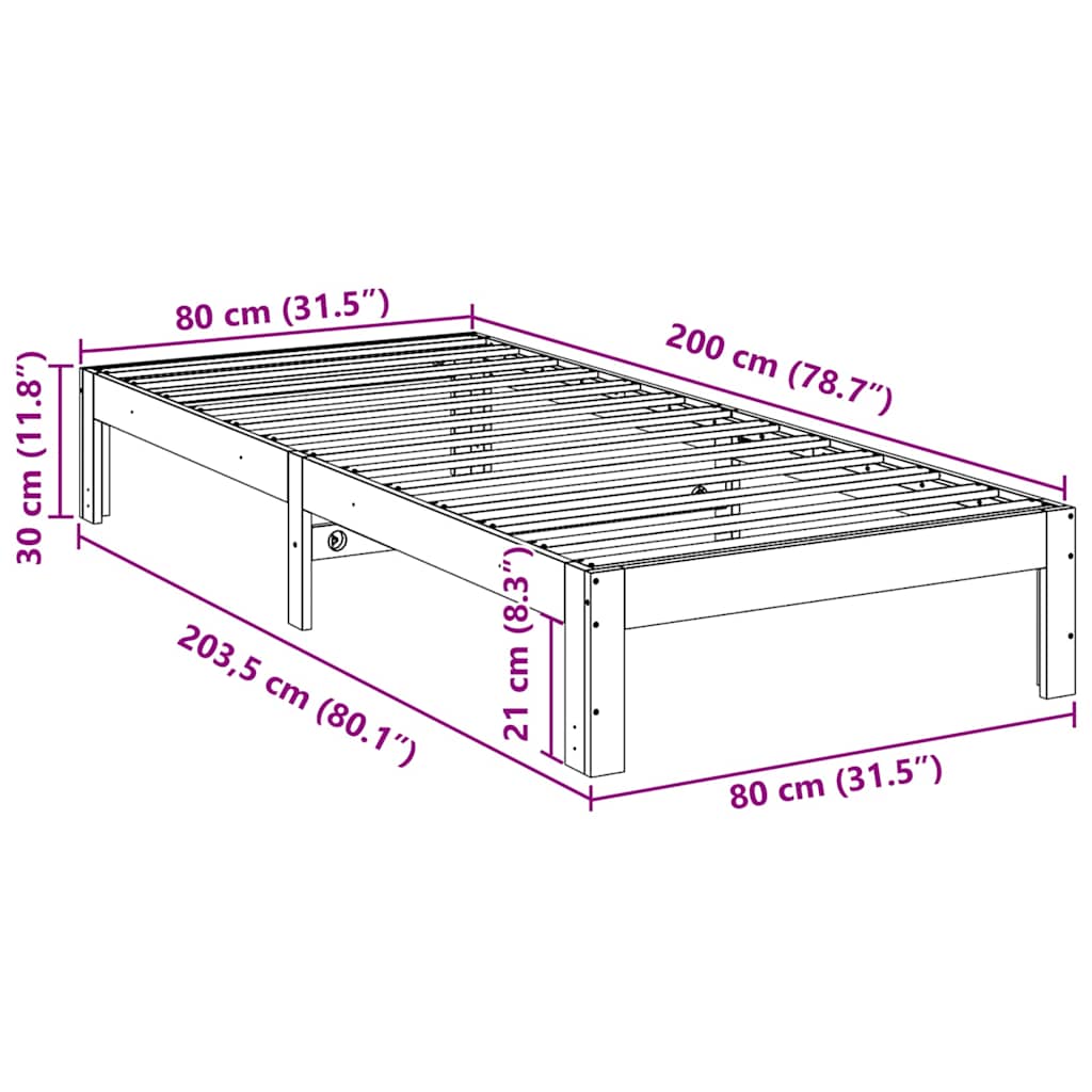 Massivholzbett ohne Matratze Wachsbraun 80x200 cm Kiefernholz