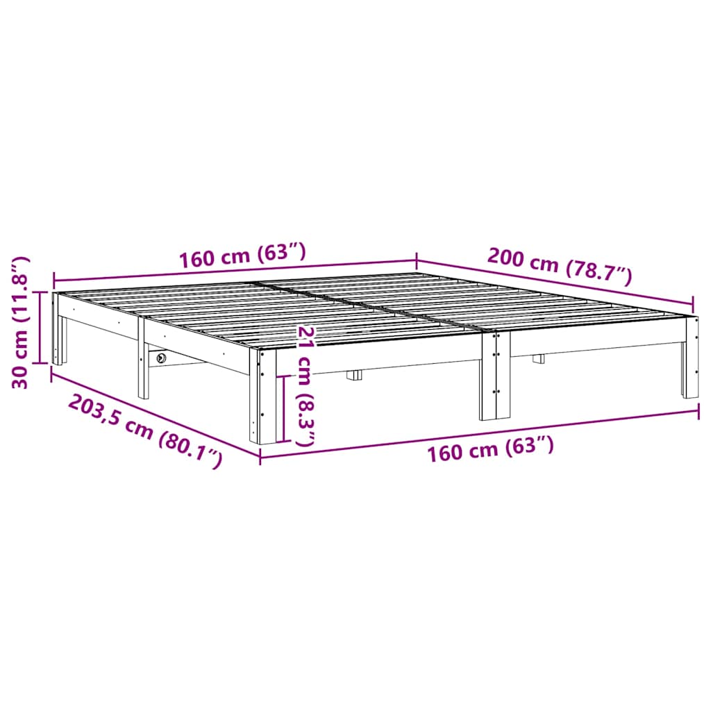 Massivholzbett ohne Matratze Weiß 160x200 Kiefernholz