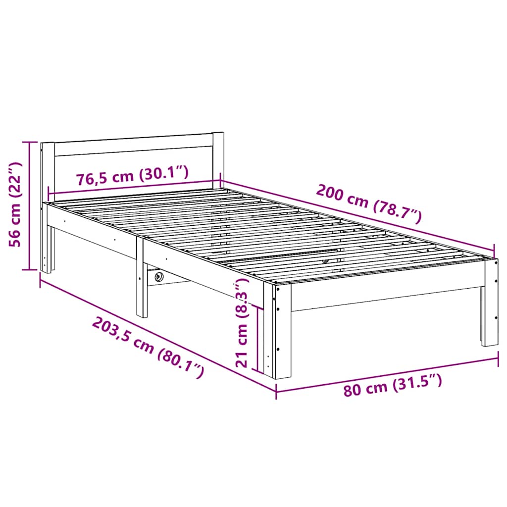 Massivholzbett ohne Matratze Wachsbraun 80x200 cm Kiefernholz